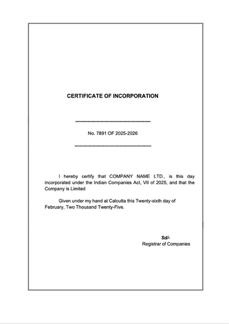 India certificate of incorporation Word and PDF template, version 4